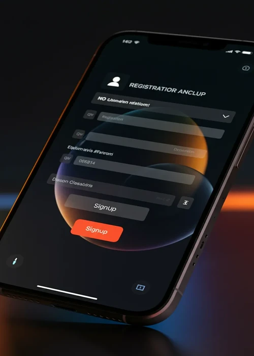 Lucky Mister Casino registration form screenshot showing email, password fields, and a sign-up button with gaming elements in the background.